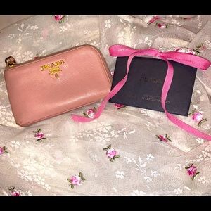 Authentic PRADA baby pink coin purse gold detail
